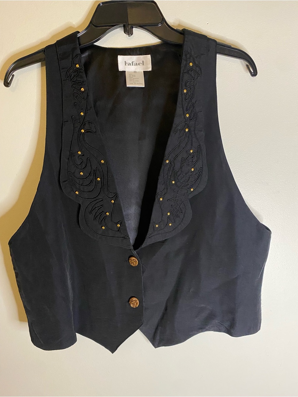 RAFAEL Black Embroidered V-Neck Women's Vest with Gold Studs